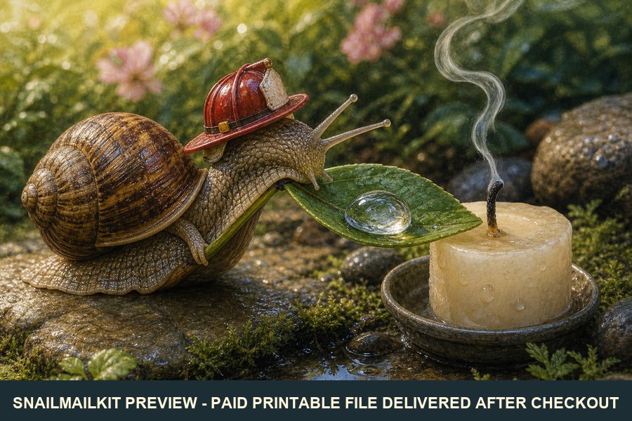 Cute illustrated firefighter snail postcard with helmet