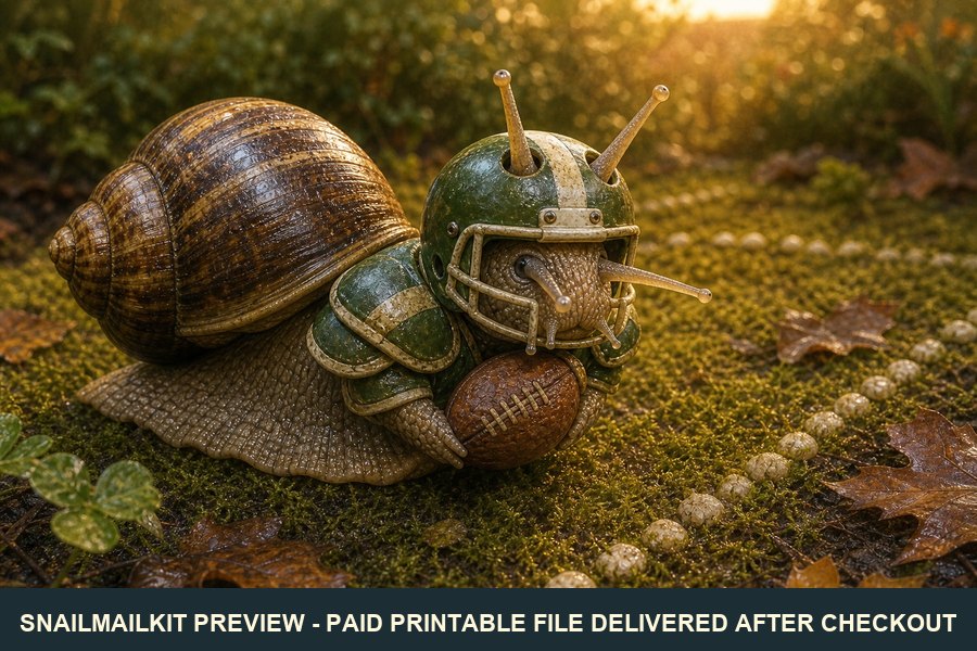 Cute illustrated football snail postcard preview with helmet and eyestalks