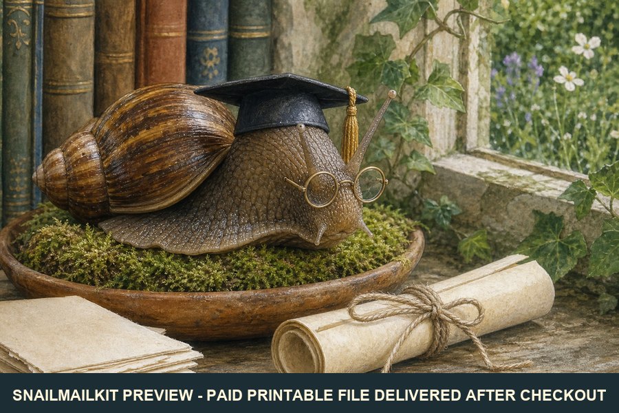 Cute illustrated graduation snail postcard with cap