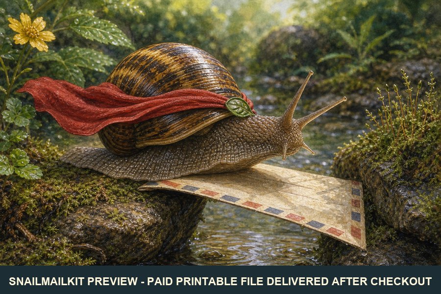 Cute illustrated superhero snail postcard with red cape