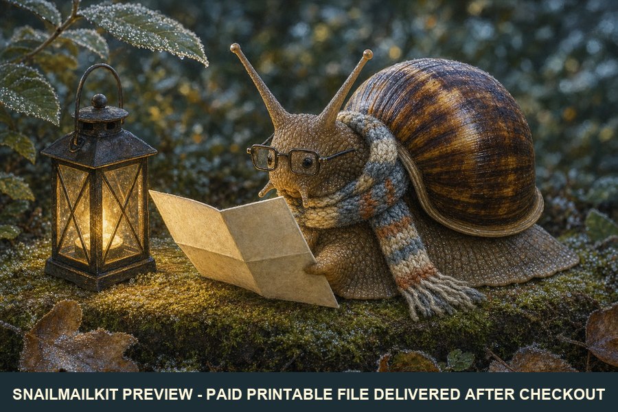 Cute illustrated winter reader snail postcard with book