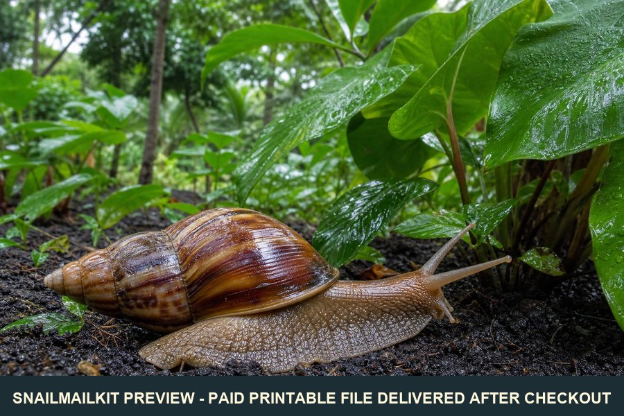 Giant snail postcard of a giant land snail in an Asian monsoon garden